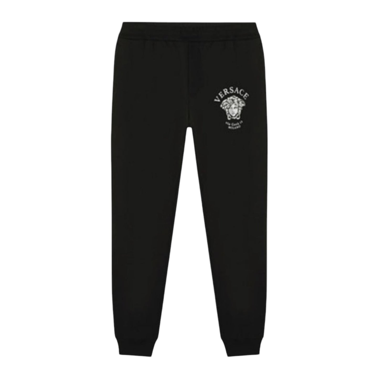 Versace Pantalon de jogging noir en coton à taille élastiquée avec logo imprimé