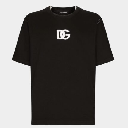T-shirt dolce vita homme noir Dolce & Gabbana avec logo DG signature sur fond blanc