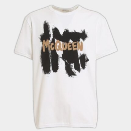 T-shirt Alexander McQueen blanc avec imprimé graffiti pour homme