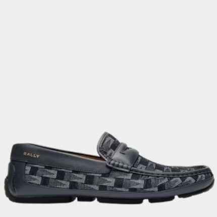 Mocassin Bally Pilot Driver homme bleu foncé cuir de veau motif Pennant