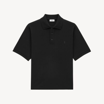 Polo Saint-Laurent noir homme coupe droite élégante avec logo brodé ton sur ton