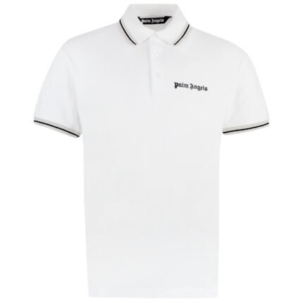 Polo Palm Angels blanc coton homme avec logo brodé - Vue de face taille XL