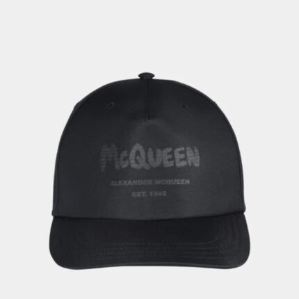 Casquette Alexander McQueen noire coton premium logo signature finitions argentées