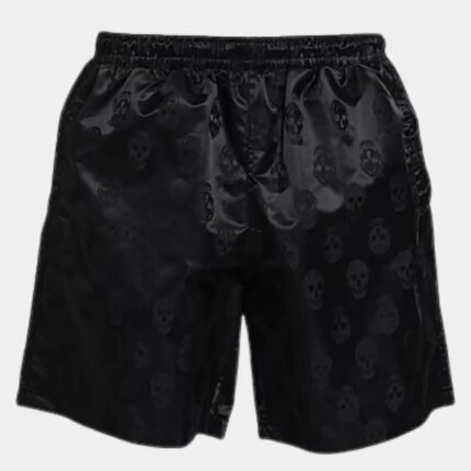 Short de bain Alexander McQueen noir en polyamide avec motif jacquard homme