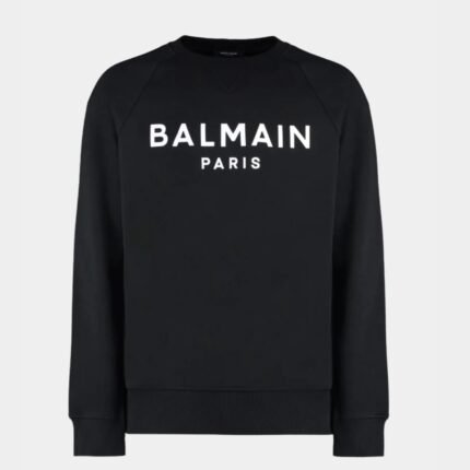 Sweat Balmain Paris homme noir avec logo contrasté, coupe droite premium