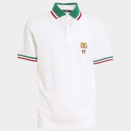 Polo Dolce Gabbana homme blanc coton premium avec logo DG brodé