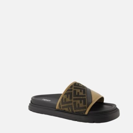 Fendi claquettes homme cuir noir avec imprimé FF diagonal - vue principale