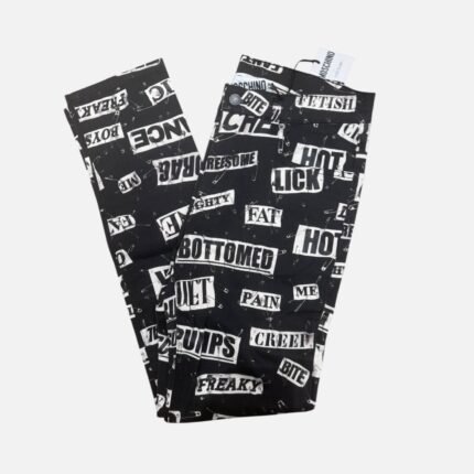 Moschino jean slim taille haute Safety Print détail imprimé lettres et épingles - Outlyx