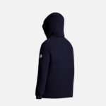 Moncler sweat à capuche bleu encre construction point brioche détail qualité premium