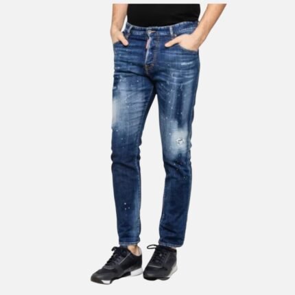 Jean slim Cool Guy effet usé en denim italien premium bleu indigo délavé