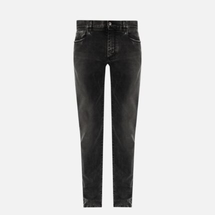 Jean Dolce Gabbana homme gris foncé effet usé avec plaque logo signature